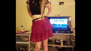 Slutty Amateur girlfriend stripping in cowgirl boots